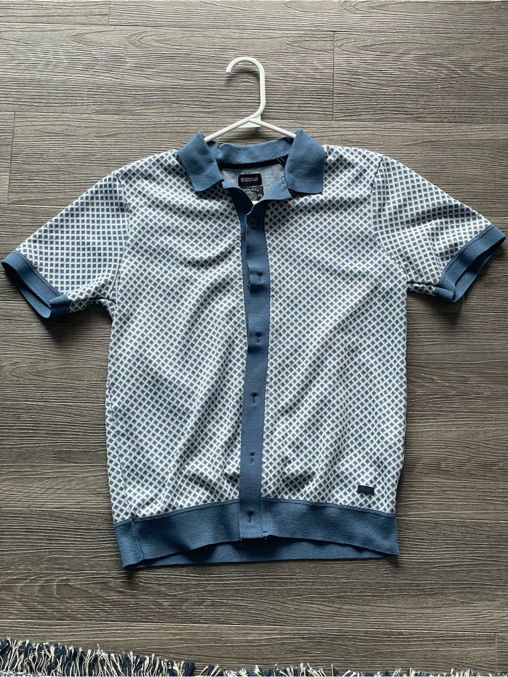 Buffalo David Bitton Light Blue Patterned Knit Polo bowling shirt